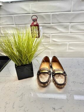 Coach Beige and Brown Signature-Pattern Loafers